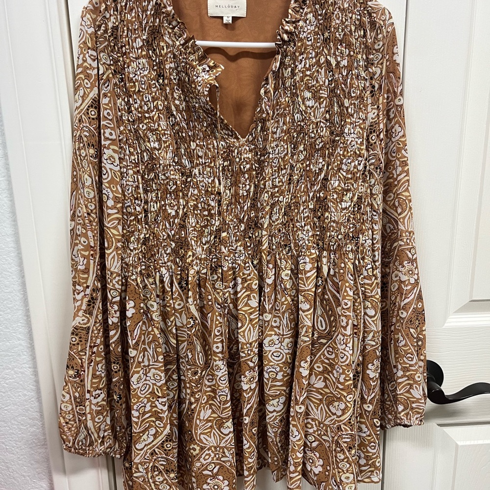 MELLODAY Brown & Cream Paisley Blouse